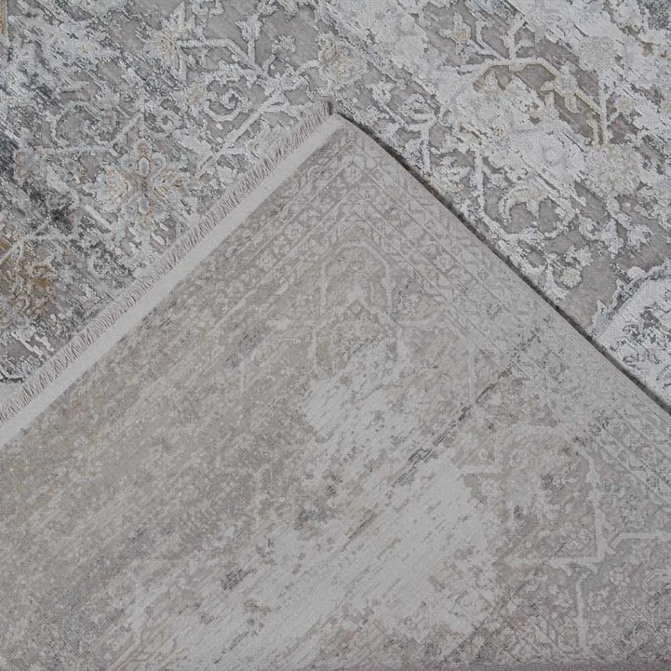 Designový koberec z viskózy a akrylové šedé béžové s designem - prezident Viadurini