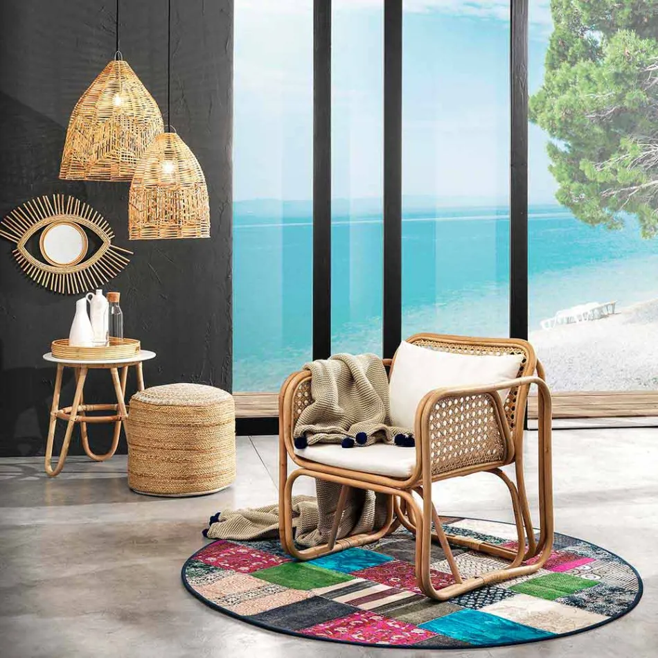 Kulatý etnický koberec z barevné bavlněné tkaniny - vlákna Viadurini