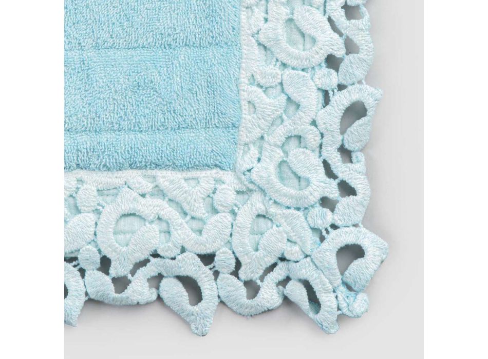 Koupelnový kobereček z bavlny a lnu s krajkou Poema 2 barvy - Cuorotto Viadurini