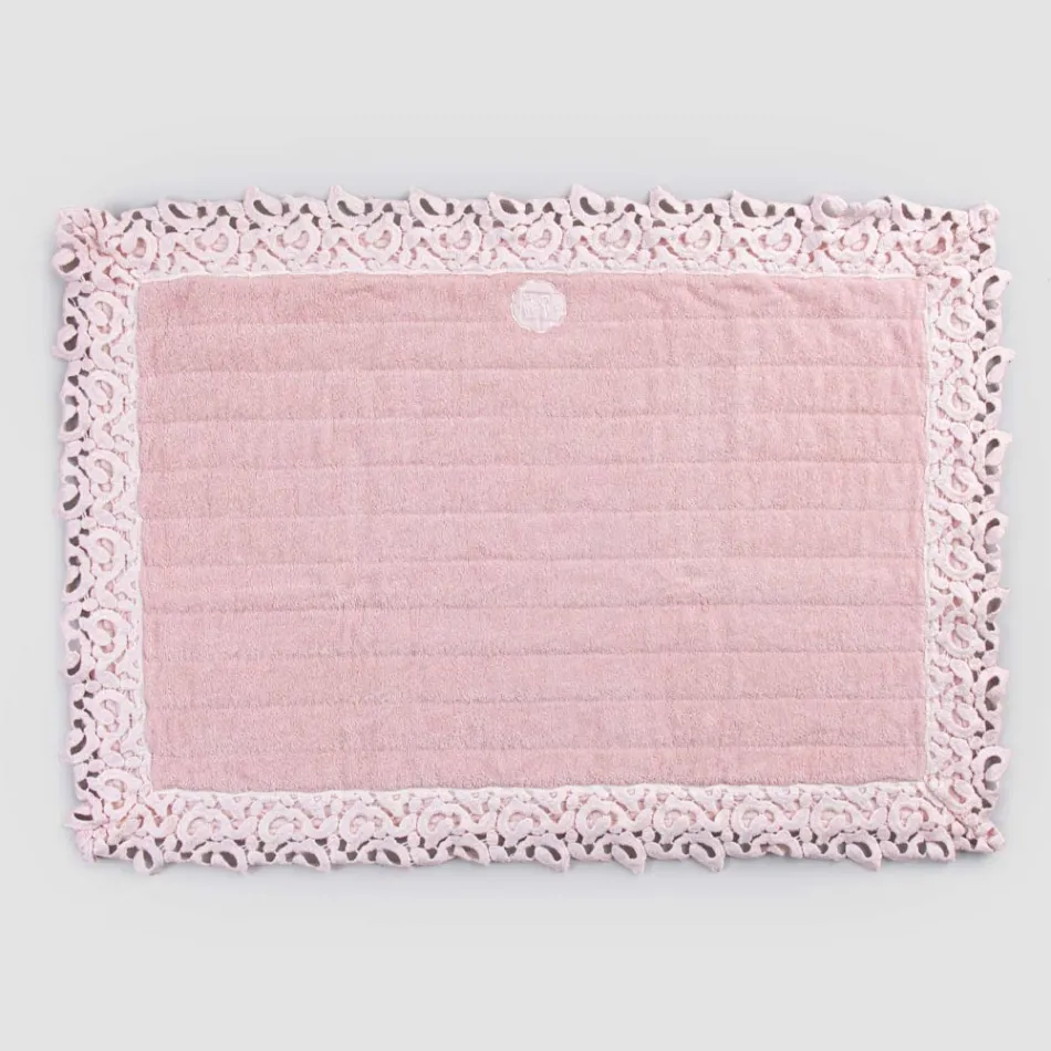 Koupelnový kobereček z bavlny a lnu s krajkou Poema 2 barvy - Cuorotto Viadurini