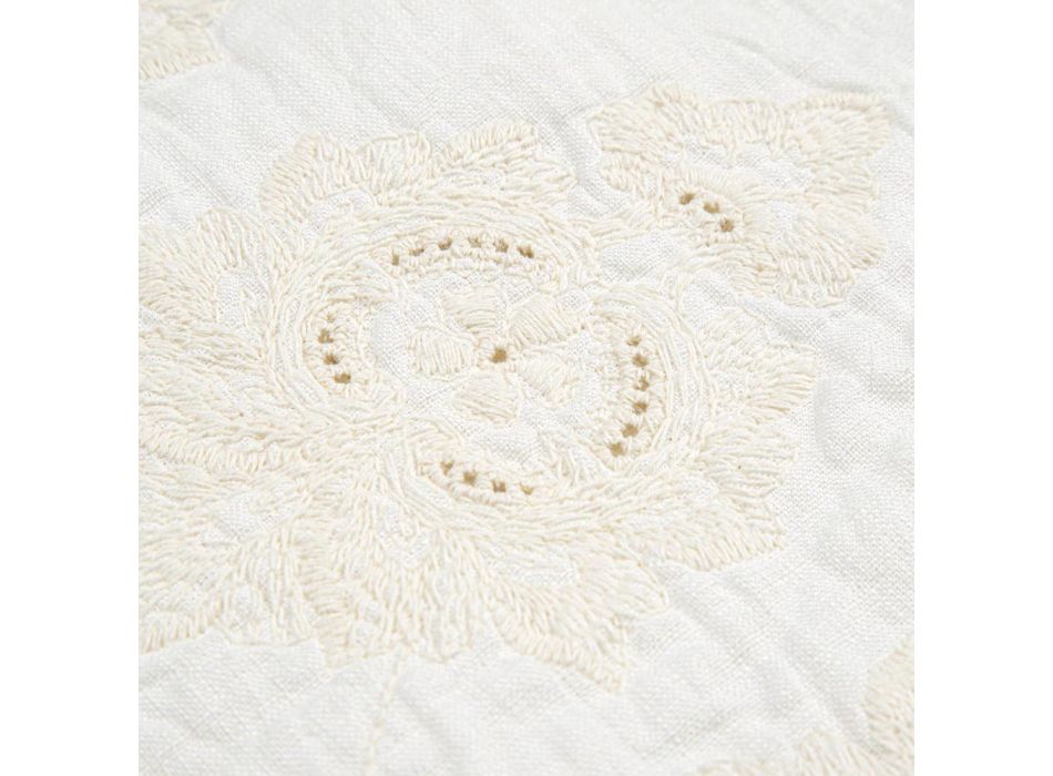 Obdélníkový koupelnový kobereček z přírodního bílého prádla s gotickou výšivkou - Muriel Viadurini