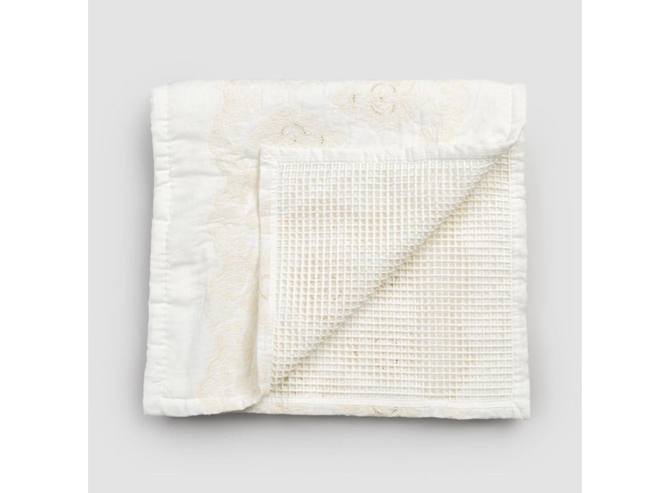 Obdélníkový koupelnový kobereček z přírodního bílého prádla s gotickou výšivkou - Muriel Viadurini