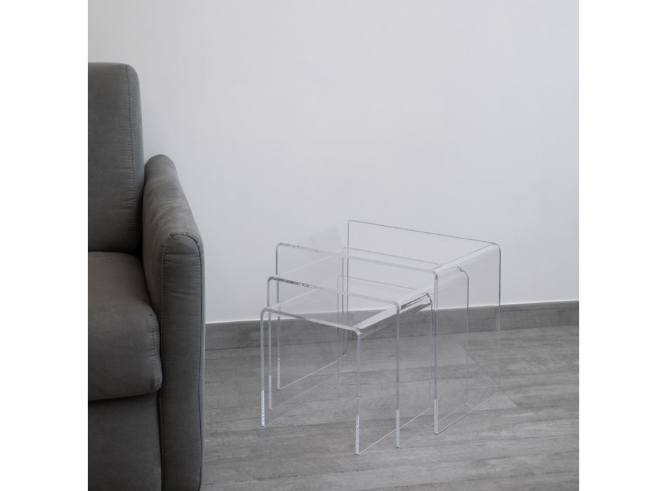 Konferenční stolky do obývacího pokoje z průhledného minimálního akrylového křišťálu 3 kusy - Cecco Viadurini