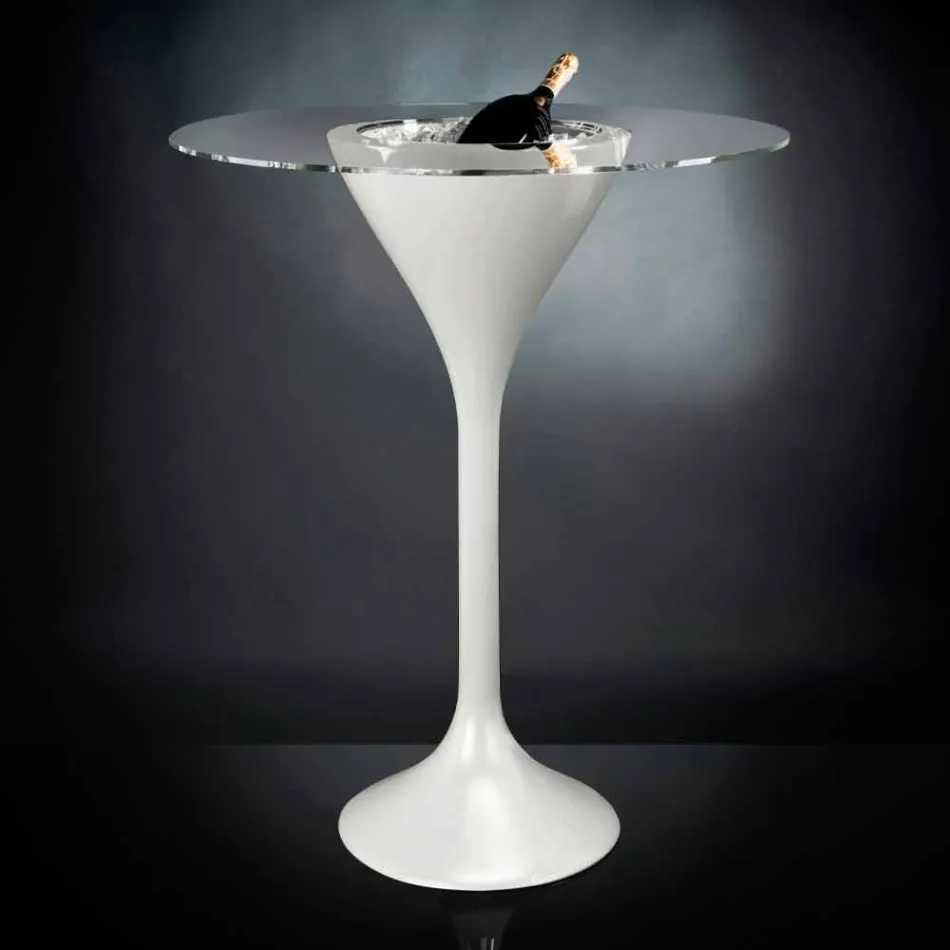 Vysoký konferenční stolek ze skla a polyetylénu s držákem na lahve vyrobený v Itálii - Krakov Viadurini