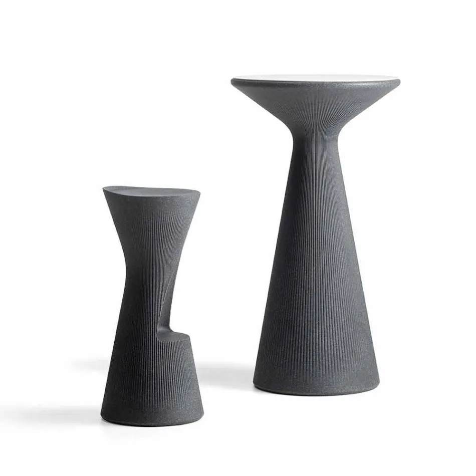 Vysoký kulatý venkovní konferenční stolek z polyethylenu a HPL vyrobený v Itálii - Desmond Viadurini