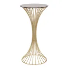 Kulatý vysoký konferenční stolek ze zlatého železa s koulemi a deskou z kouřového skla - Dexter Viadurini