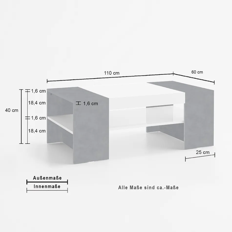 Nízký konferenční stolek do obývacího pokoje z bílého dřeva 3 povrchové úpravy - Rames Viadurini
