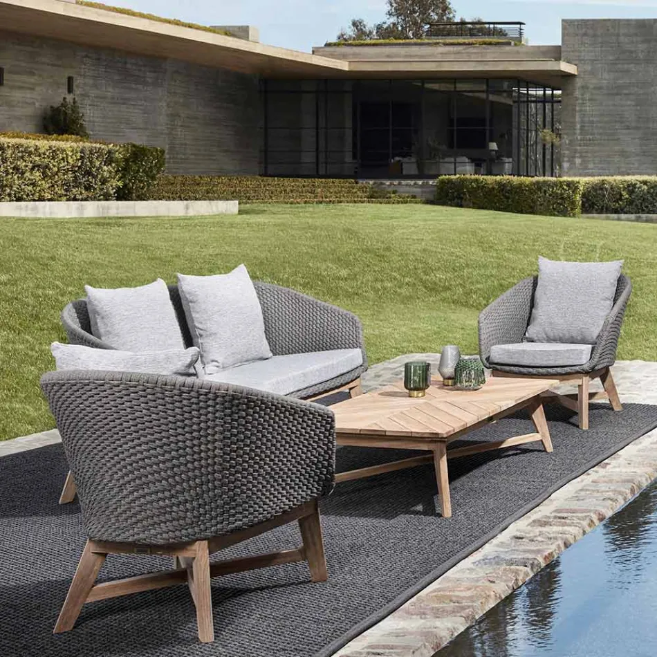 Nízký obdélníkový venkovní konferenční stolek z teakového dřeva, Homemotion - Stuart Viadurini