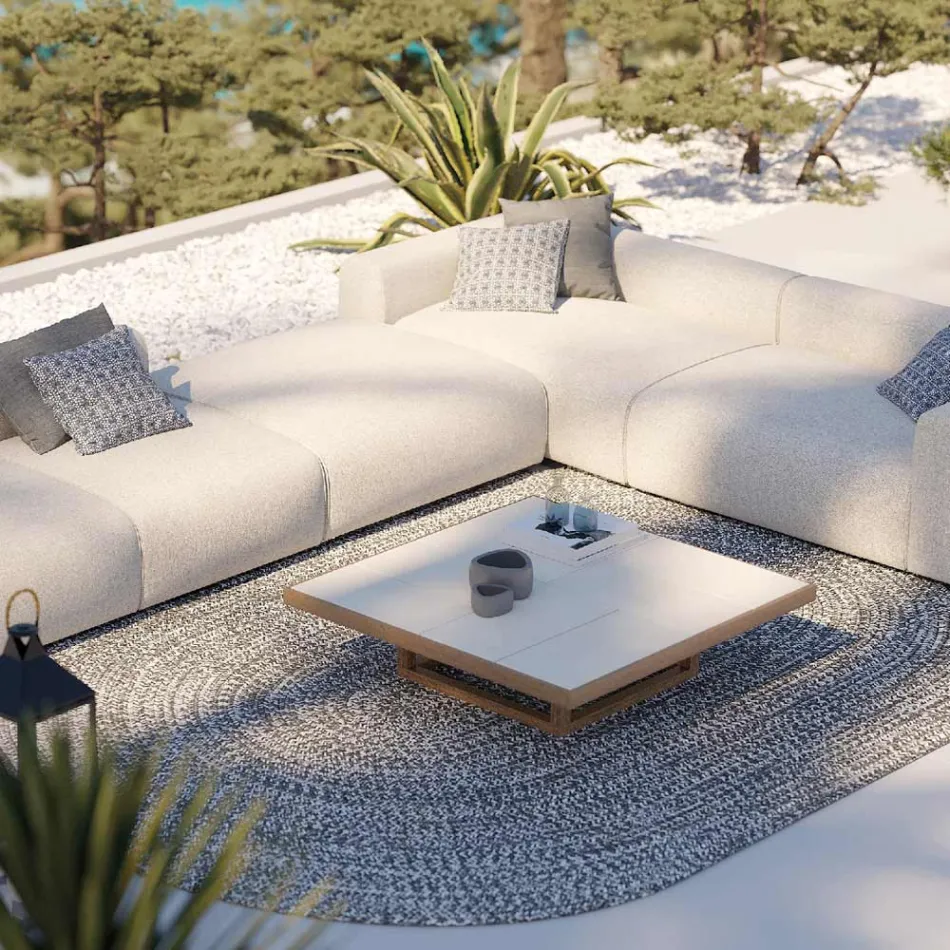 Nízký zahradní konferenční stolek s kameninovou deskou Made in Italy - Bresson Viadurini