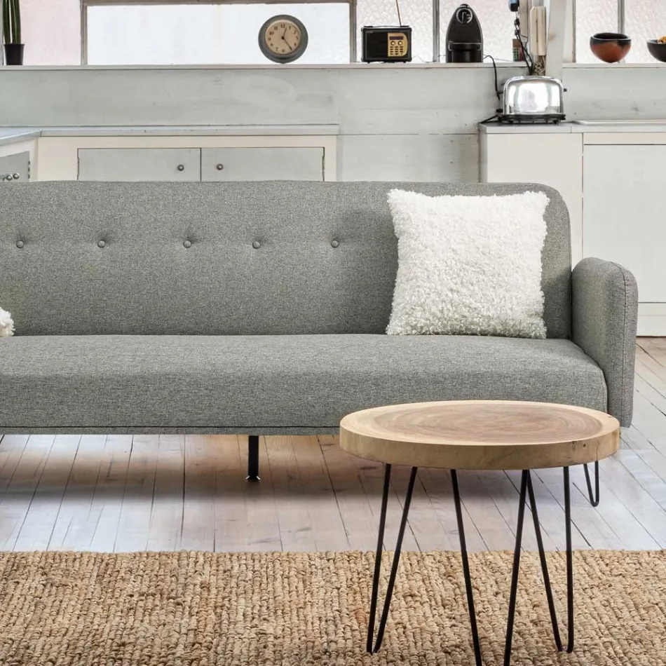 Nízký stolek do obývacího pokoje z hliníku a deska z přírodního dřeva - Crotone Viadurini