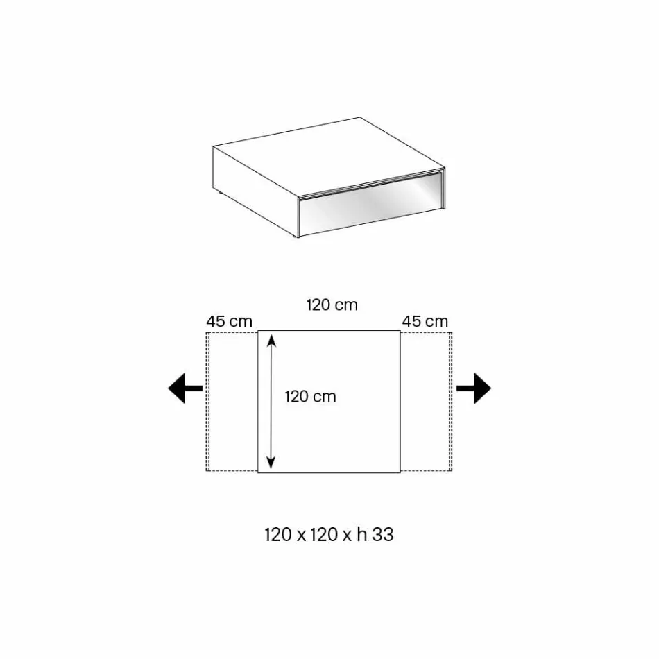 Nízký stůl do obývacího pokoje v kouřovém skle a dřevěných zásuvkách 3 velikosti - Mantra Viadurini