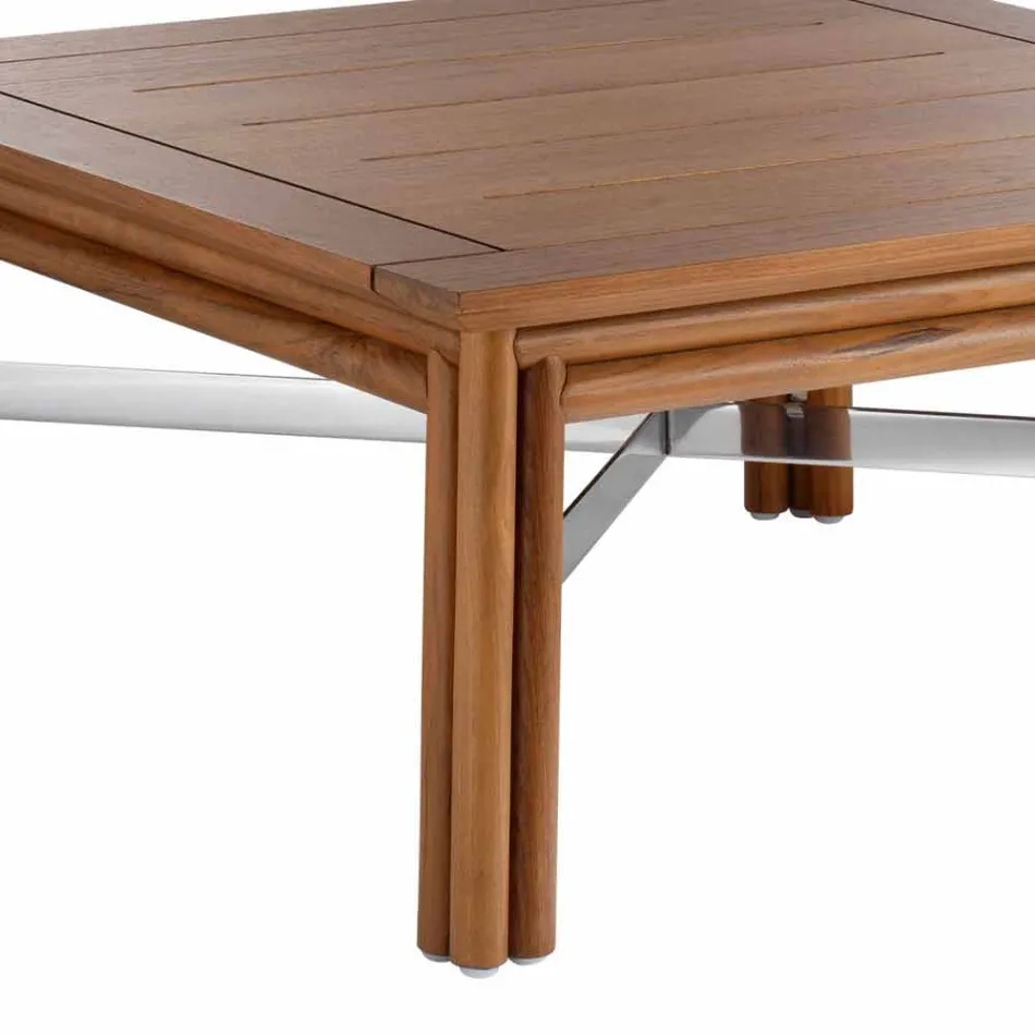 Nízký čtvercový konferenční stolek pro venkovní obývací pokoj z přírodního nebo černého dřeva - Suzana Viadurini