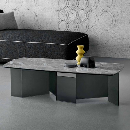 Nízký konferenční stolek Obývací pokoj Keramická deska a kouřové skleněné nohy 3 velikosti - náhodné Viadurini