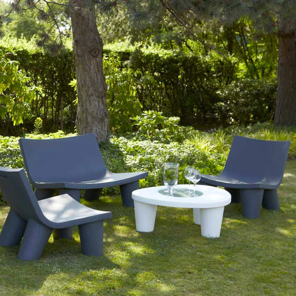 Nízká Nízká tabulka Slide Low Lita Stůl z polyethylenu a skla vyrobený v Itálii Viadurini