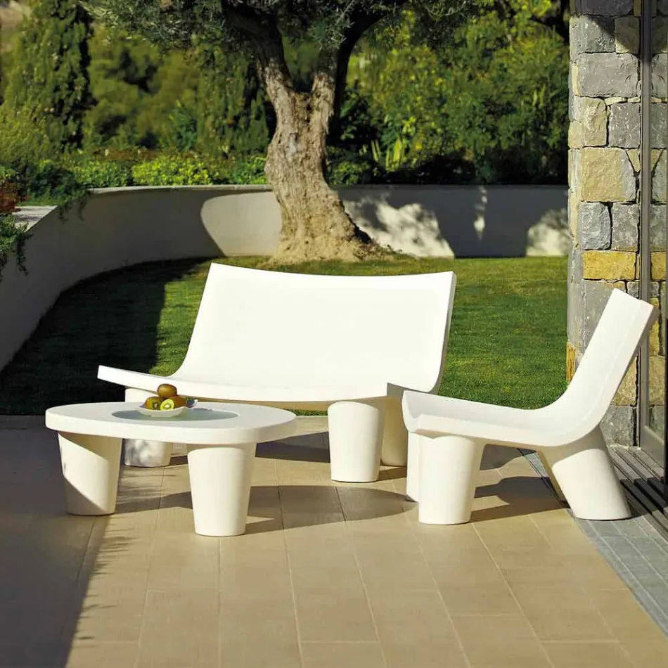 Nízká Nízká tabulka Slide Low Lita Stůl z polyethylenu a skla vyrobený v Itálii Viadurini