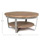 Nízký kulatý konferenční stolek do obývacího pokoje z mangového dřeva a oceli - Moncheri Viadurini