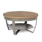 Nízký kulatý konferenční stolek do obývacího pokoje z mangového dřeva a oceli - Moncheri Viadurini