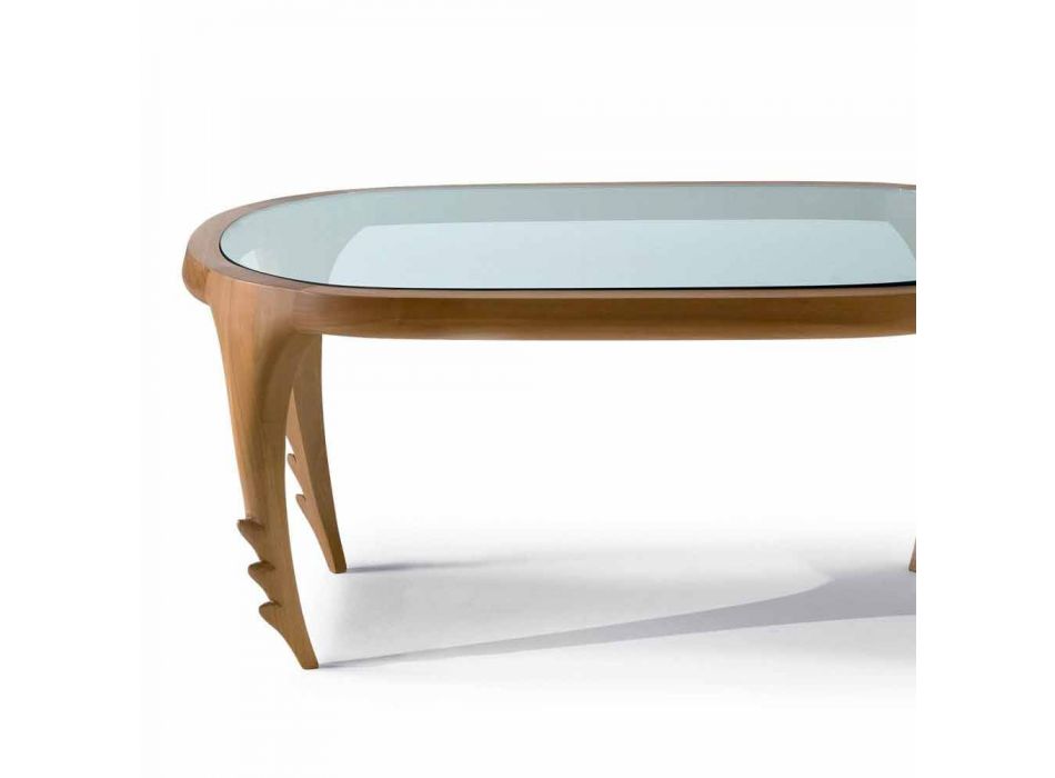 Konferenční stolek se dřevem a designu kůže koktejlů, l.97xp.68 cm, Cecilia Viadurini