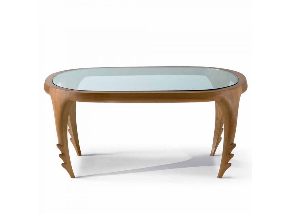 Konferenční stolek se dřevem a designu kůže koktejlů, l.97xp.68 cm, Cecilia Viadurini