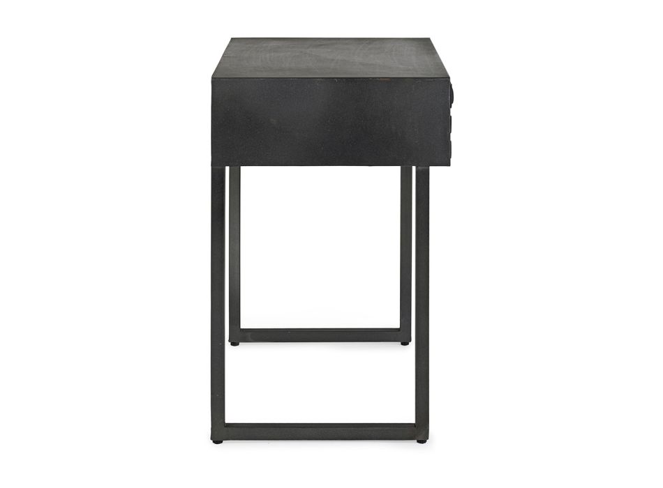 Noční stolek z oceli a mangového dřeva v etnickém designu - Mireo Viadurini