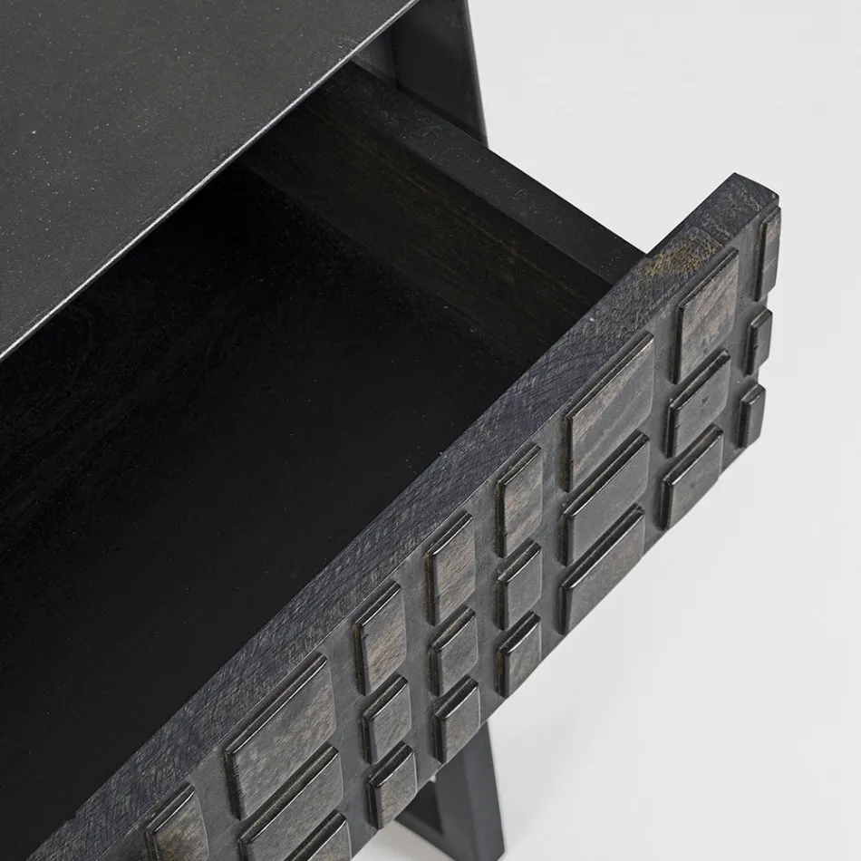 Noční stolek z oceli a mangového dřeva v etnickém designu - Mireo Viadurini