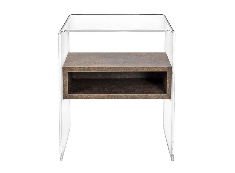 Recyklovatelný noční stolek z průhledného plexiskla a dřeva - Pascoli Viadurini