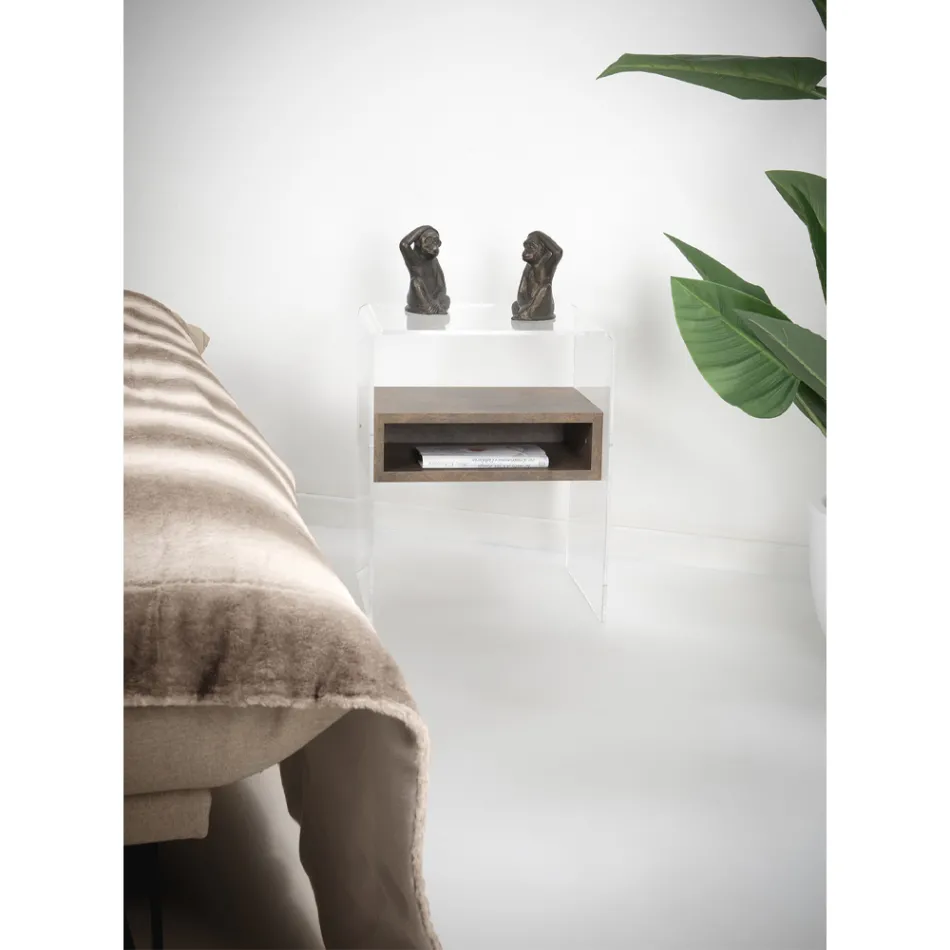 Recyklovatelný noční stolek z průhledného plexiskla a dřeva - Pascoli Viadurini