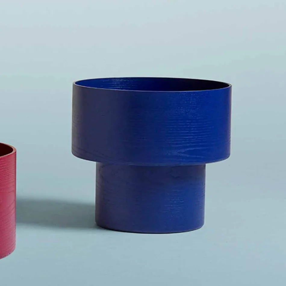 Kulatý noční stolek moderního designu v bordeaux nebo modrém dřevě - Vinnie Viadurini