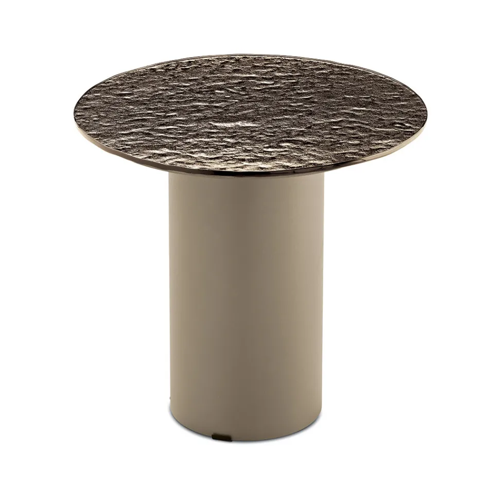 Konferenční stolek s kovovou podnoží a zrcadlem nebo skleněnou deskou o průměru 45 cm - Flaminia Viadurini