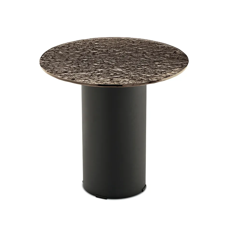 Konferenční stolek s kovovou podnoží a zrcadlem nebo skleněnou deskou o průměru 45 cm - Flaminia Viadurini