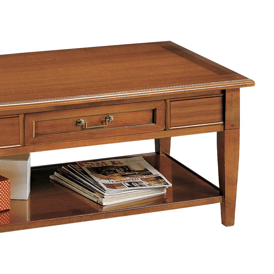 Konferenční stolek se zásuvkou a policí z patinovaného dřeva Made in Italy - Tuoni Viadurini