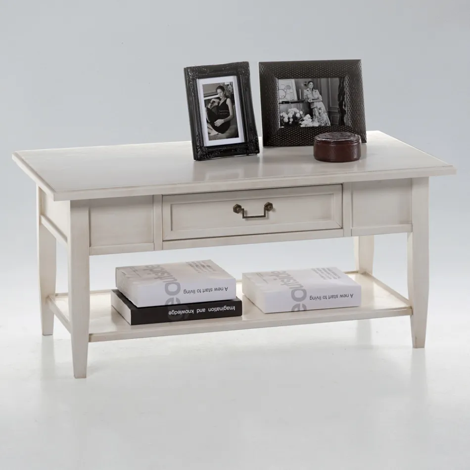 Konferenční stolek se zásuvkou a policí z patinovaného dřeva Made in Italy - Tuoni Viadurini