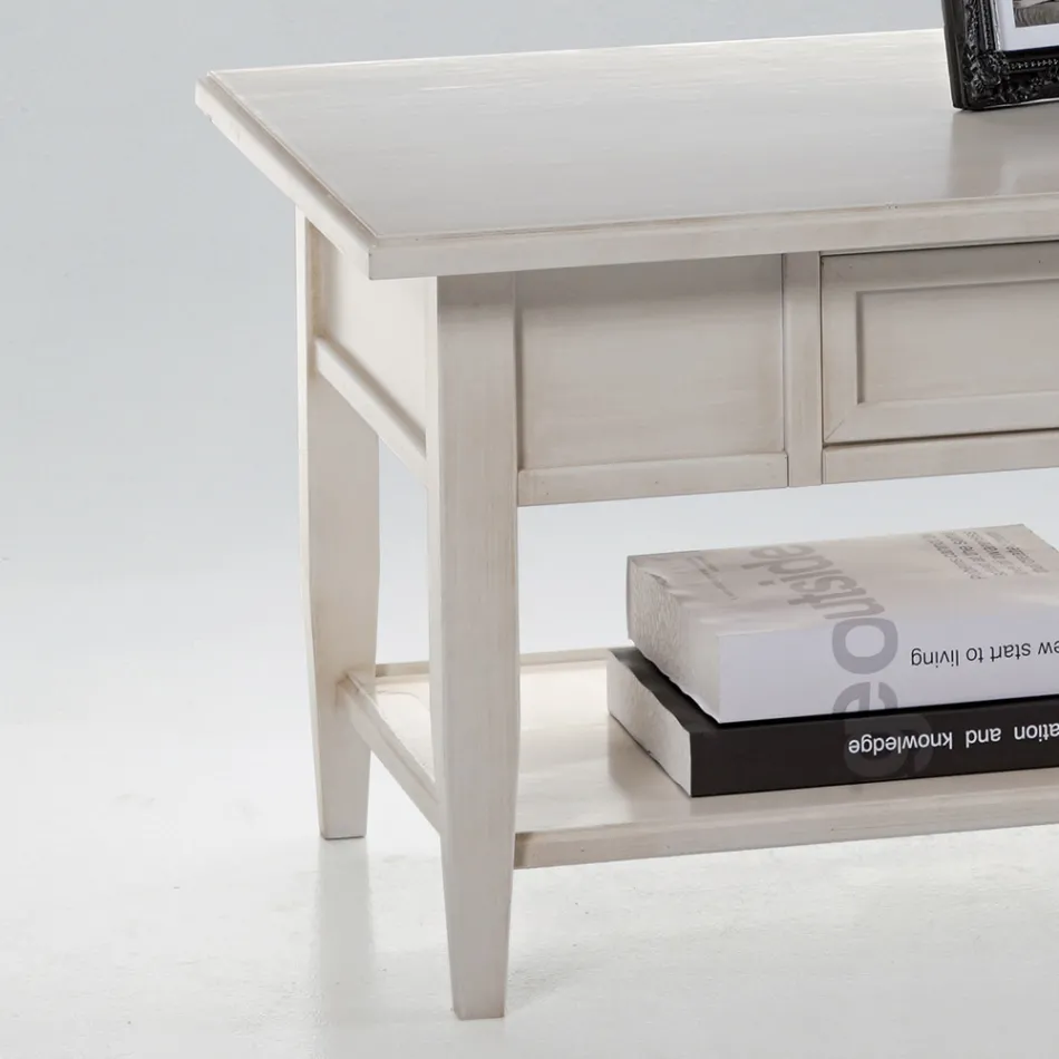 Konferenční stolek se zásuvkou a policí z patinovaného dřeva Made in Italy - Tuoni Viadurini