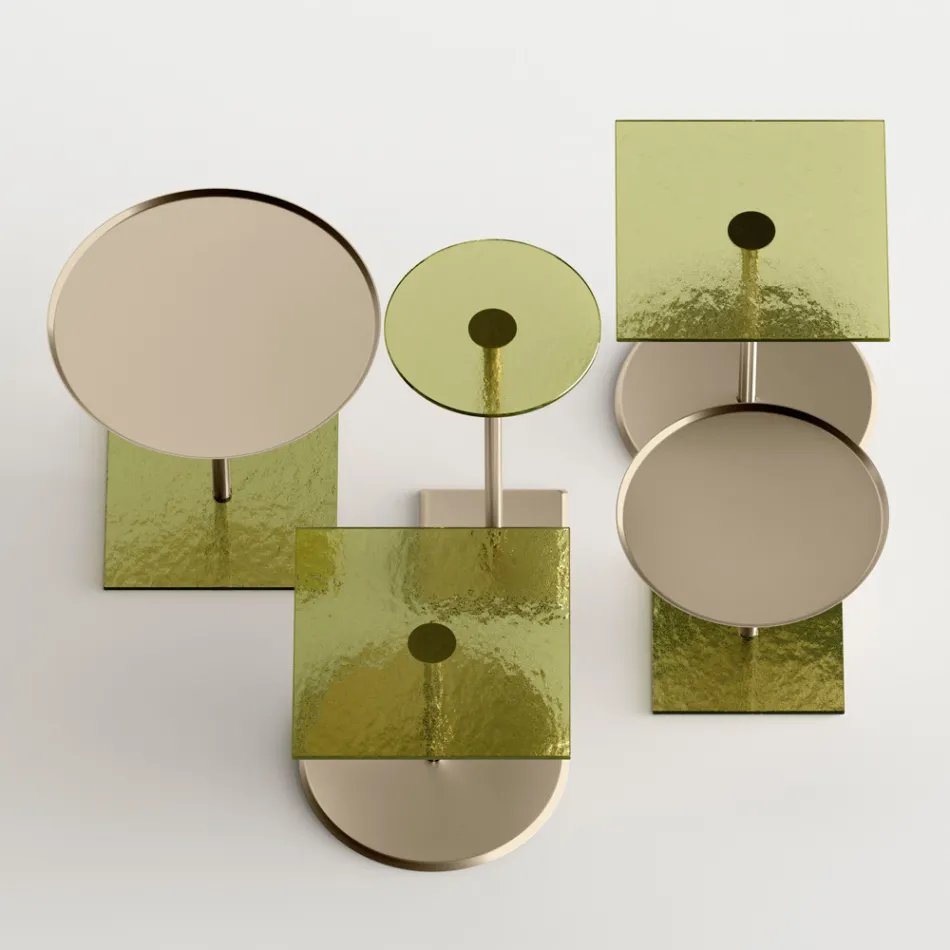 Konferenční stolek s kulatou skleněnou nebo kovovou deskou Made in Italy - Anakin Viadurini