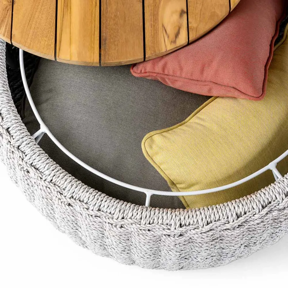 Zahradní kontejnerový stůl z teakového a provazového tkaní - Arjuna Viadurini