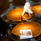 Konferenční stolek Low káva s designovým sklem a dřevěnou podlahou Bigo Viadurini