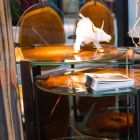 Konferenční stolek Low káva s designovým sklem a dřevěnou podlahou Bigo Viadurini