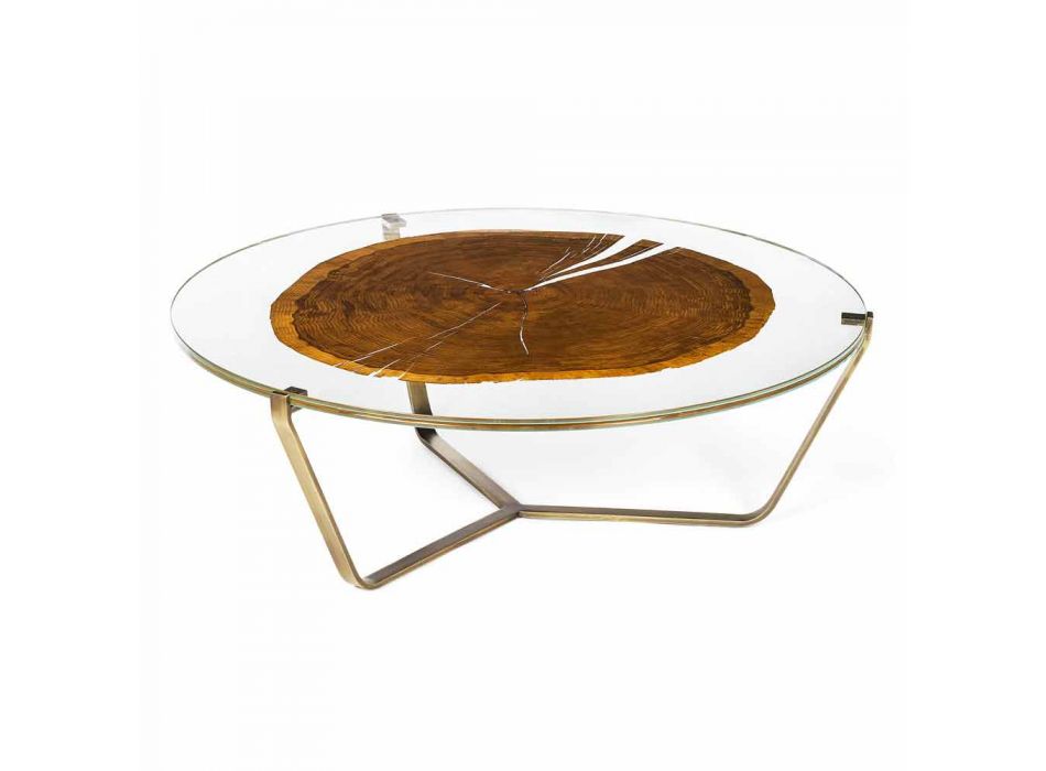 Konferenční stolek Low káva s designovým sklem a dřevěnou podlahou Bigo Viadurini