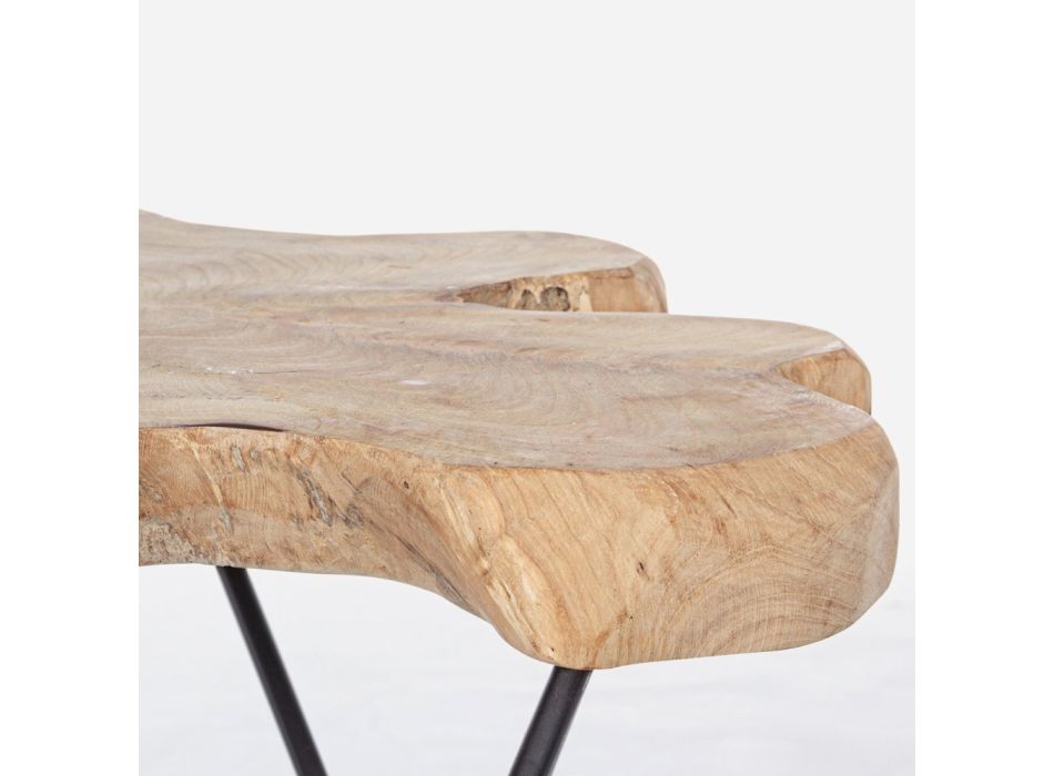 Konferenční stolek do obývacího pokoje Černá ocel a přírodní teakové dřevo - Perlana Viadurini