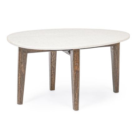 Konferenční stolek do obývacího pokoje s nohami z mramoru a mangovníku - Desiderio Viadurini