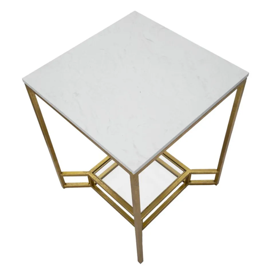 Konferenční stolek Golden Square ze železa, bílé pryskyřice a skla - Tokio Viadurini