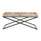 Konferenční stolek z oceli s podnosem v designu mangového dřeva - Cesira Viadurini