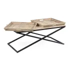 Konferenční stolek z oceli s podnosem v designu mangového dřeva - Cesira Viadurini