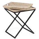 Konferenční stolek z oceli s podnosem v designu mangového dřeva - Cesira Viadurini