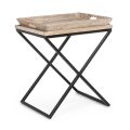 Konferenční stolek z oceli s podnosem v designu mangového dřeva - Cesira