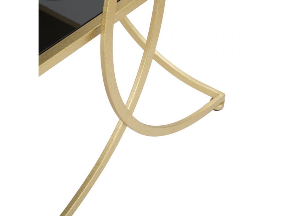Zlatý povrch Železný konferenční stolek s černými skleněnými deskami - Serpico Viadurini