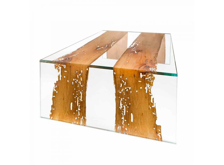 Konferenční stolek benátské Briccola dřeva a skla kávové 120 cm Viadurini