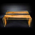 Konferenční stolek benátské Briccola dřeva a skla kávové 120 cm