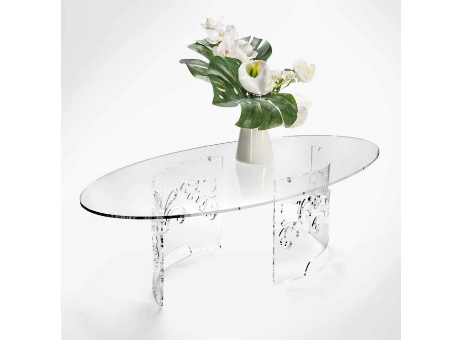 Konferenční stolek z uzeného nebo průhledného plexiskla se zdobeným podstavcem - Crassus Viadurini