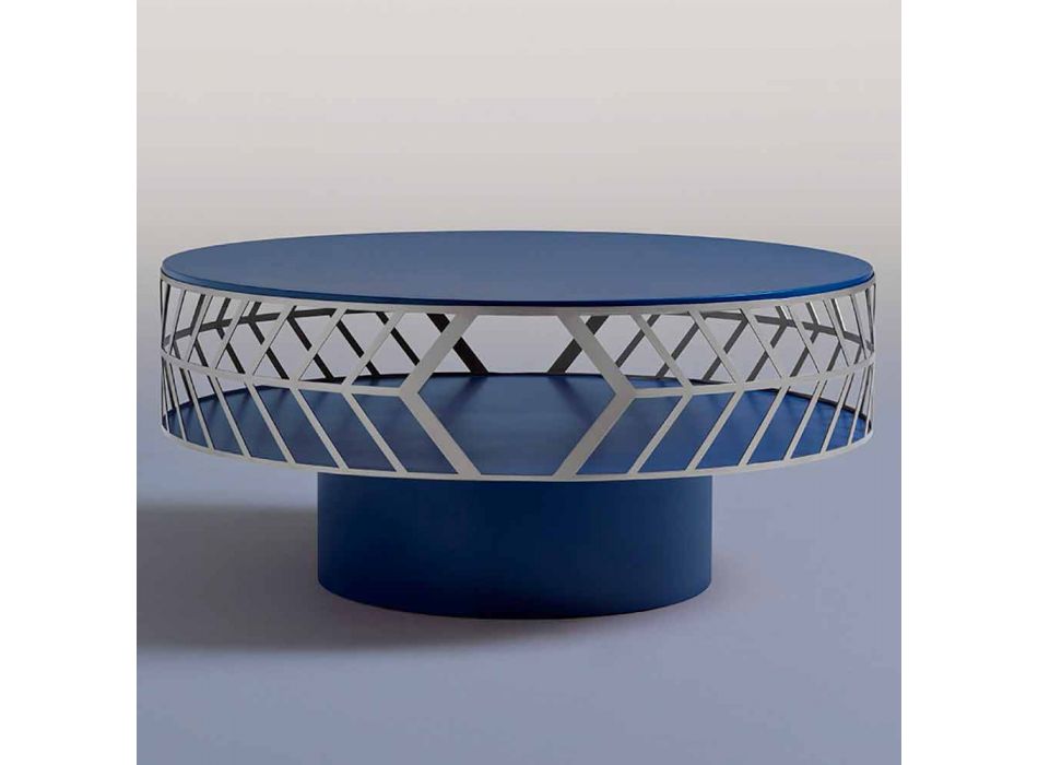 Moderní konferenční stolek s nízkým designem, modrý nebo vínový s prstenem - Lok Viadurini
